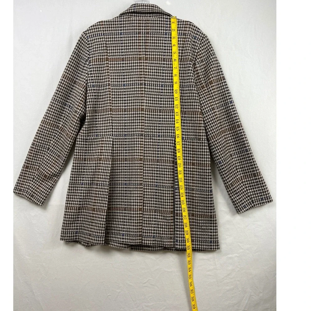 Soft Surroundings Houndstooth Jacket Womens M Brown Plaid Knit Pleated Coat